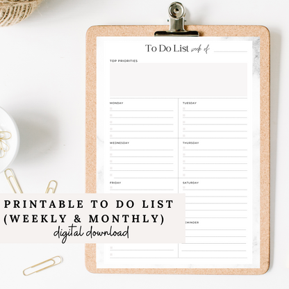 Printable To Do List Weekly & Monthly