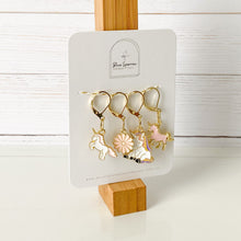 Load image into Gallery viewer, Unicorn &amp; Flower Stitch Markers with Lever Hook Clasp
