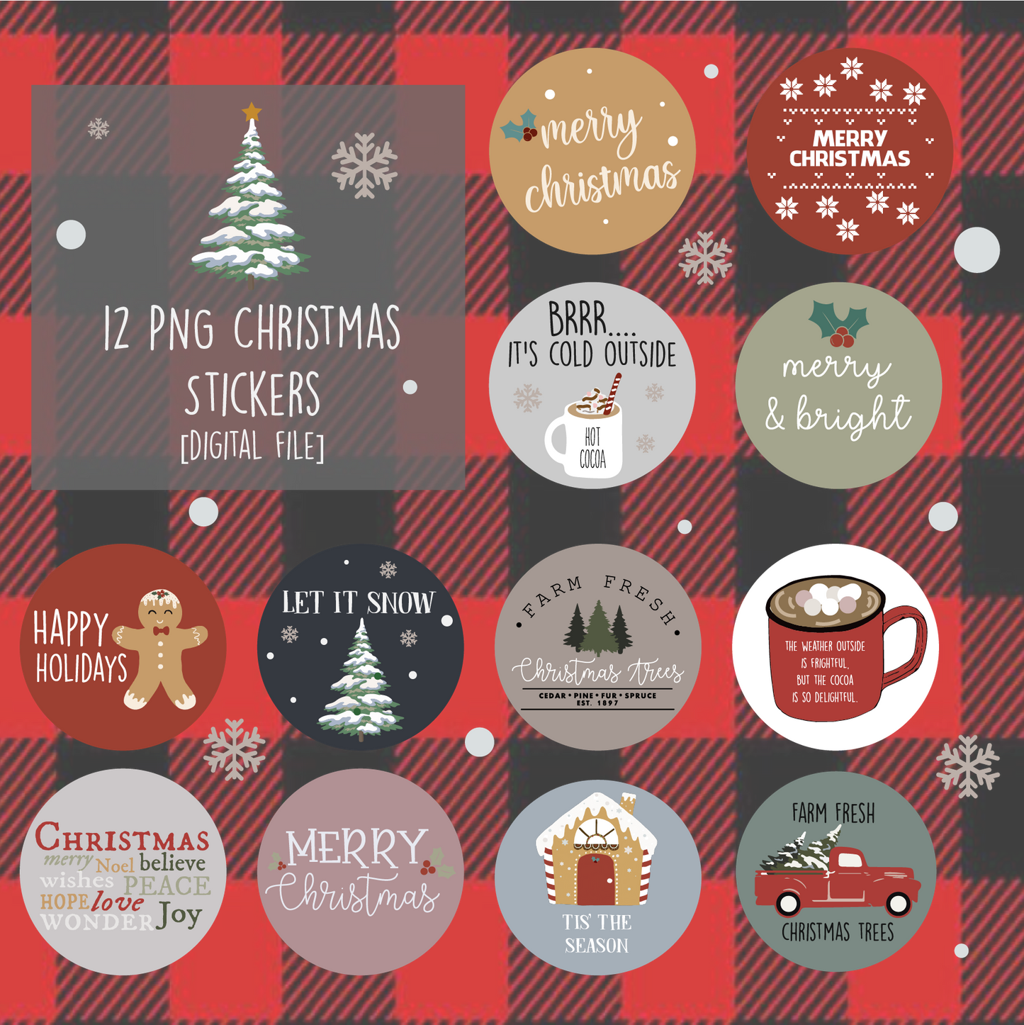 PNG Christmas Stickers (Digital File)