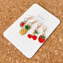 Load image into Gallery viewer, cherry watermelon pineapple strawberry stitch markers
